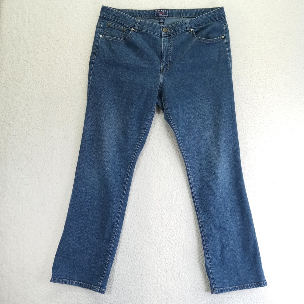 Chaps Denim Petite Womens 16P Straight Blue Jeans Medium Wash Mid Rise Stretch